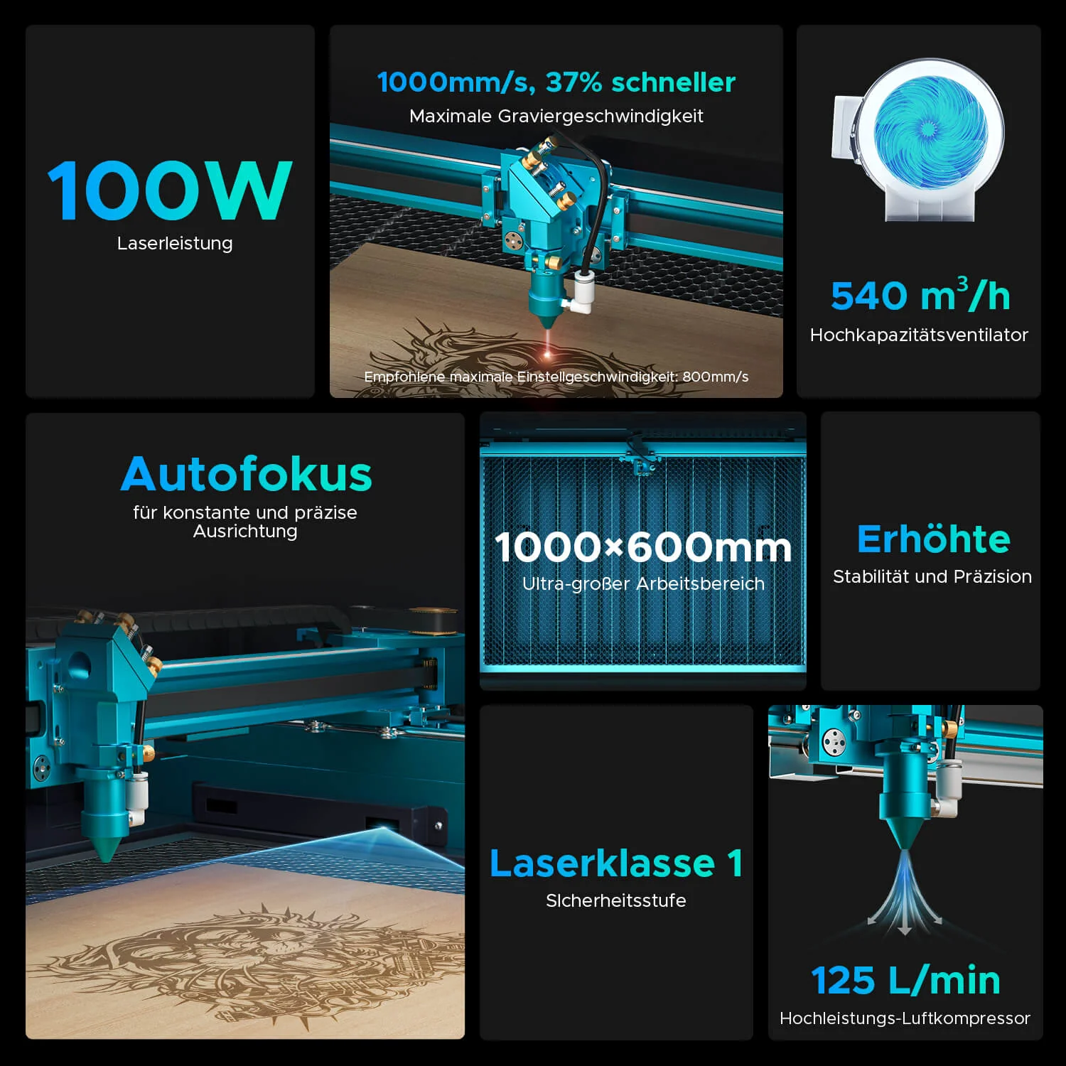 100W CO2 Laser Cutter & Graviermaschine mit 1000x600mm Gravurfläche | Pronto-45 - Image 9