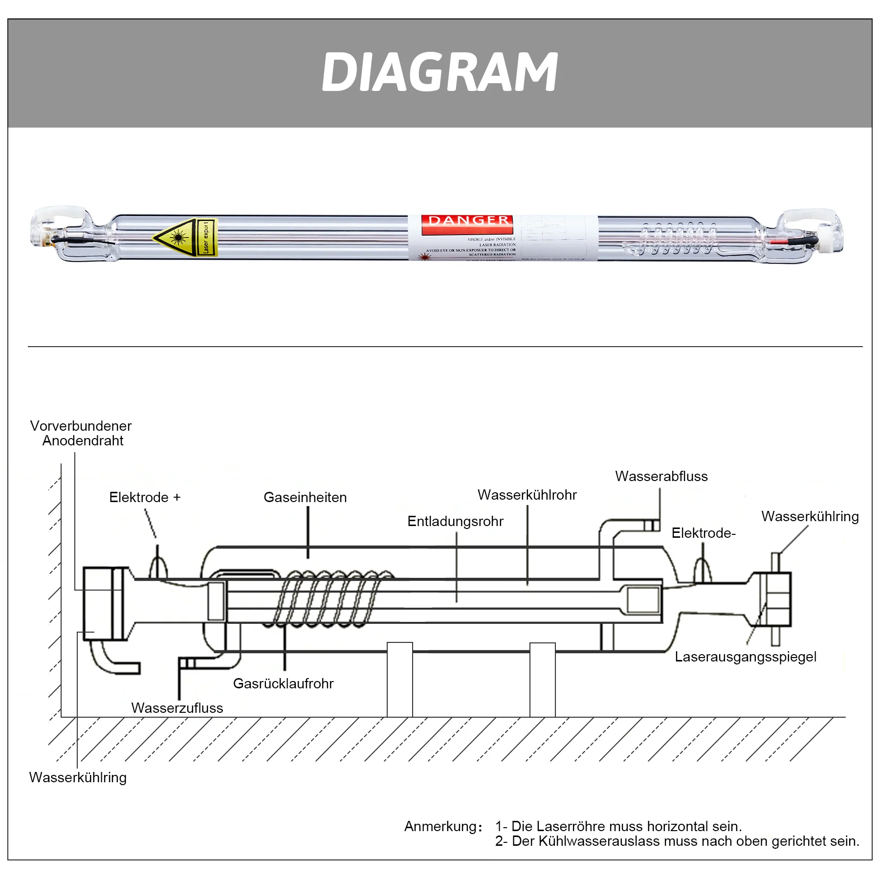 50W CO2 Laserröhre & Laser Tube für Laser Graviermaschinen und Lasercutter | 0350 - Image 5
