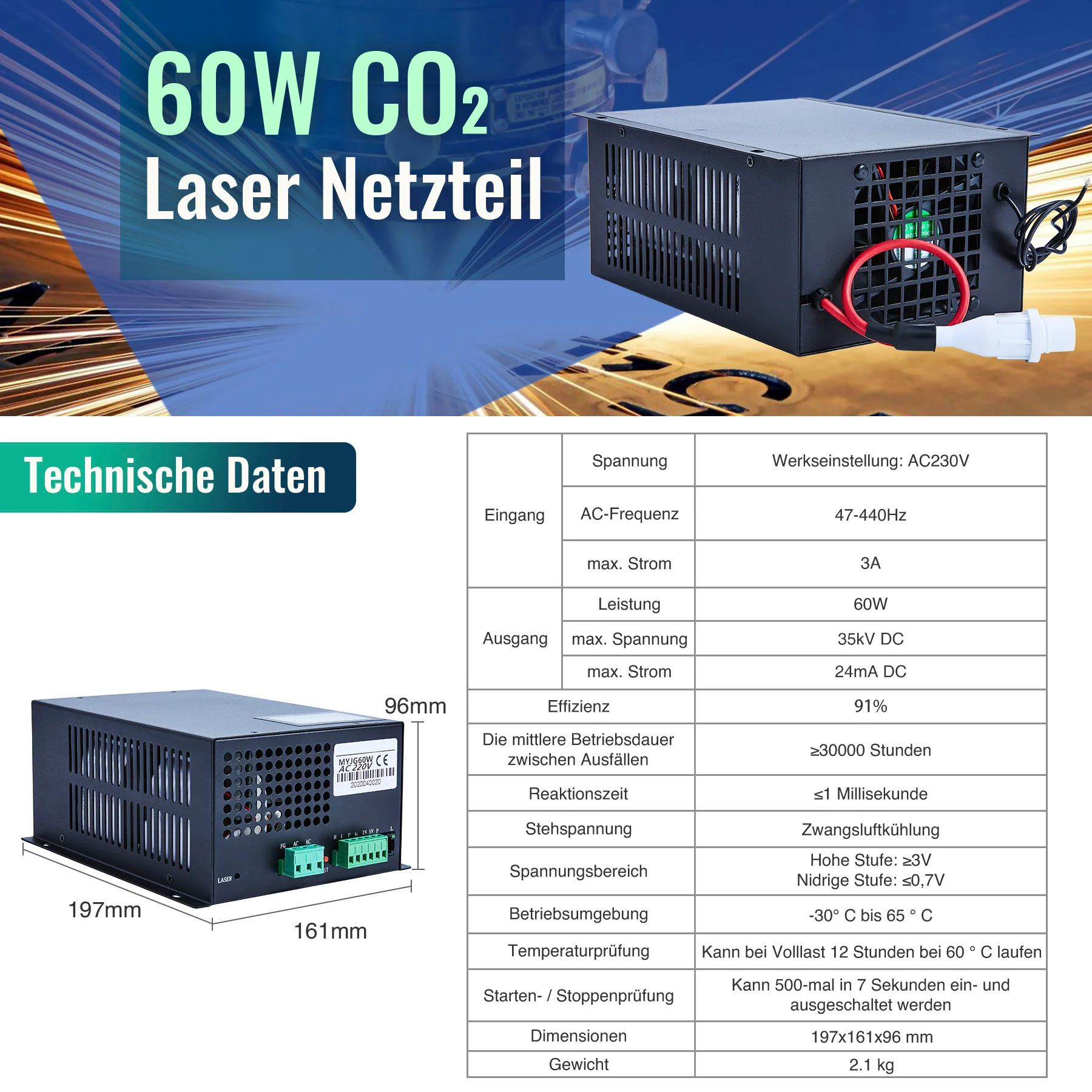 60W CO2-Laser-Netzteil & Stromversorgung | LN-60 - Image 4