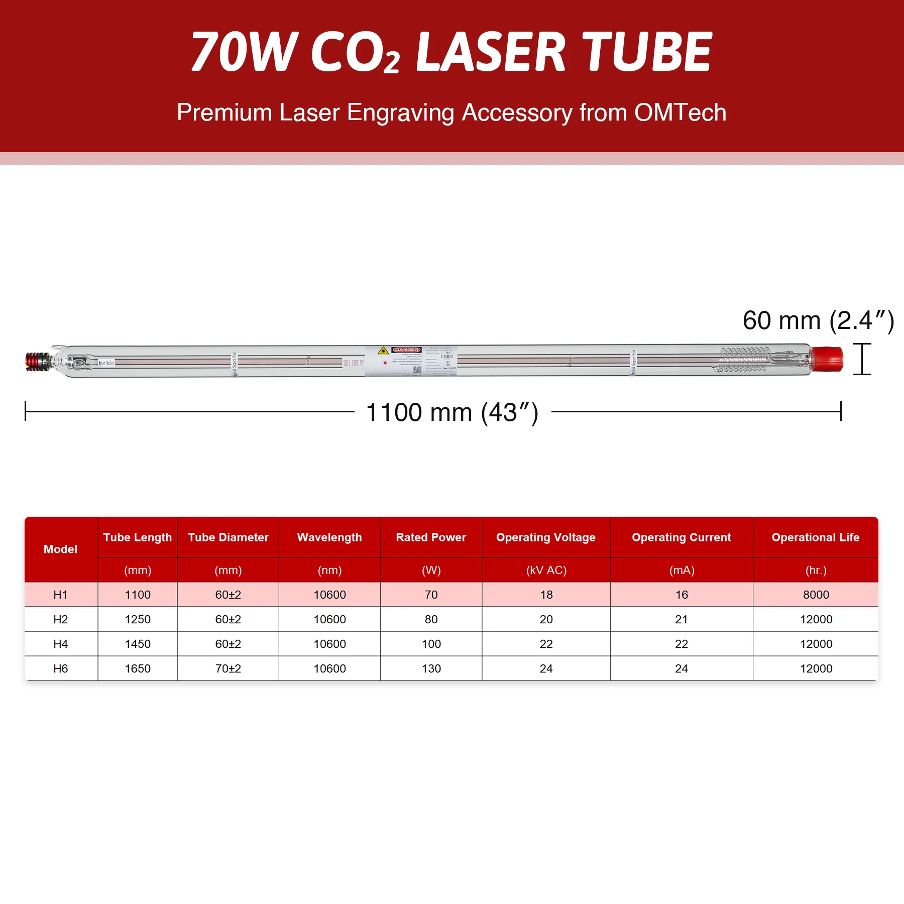 70W CO2 Laserröhre & Laser Tube für Laser Graviermaschinen und Lasercutter | YL-70 - Image 4