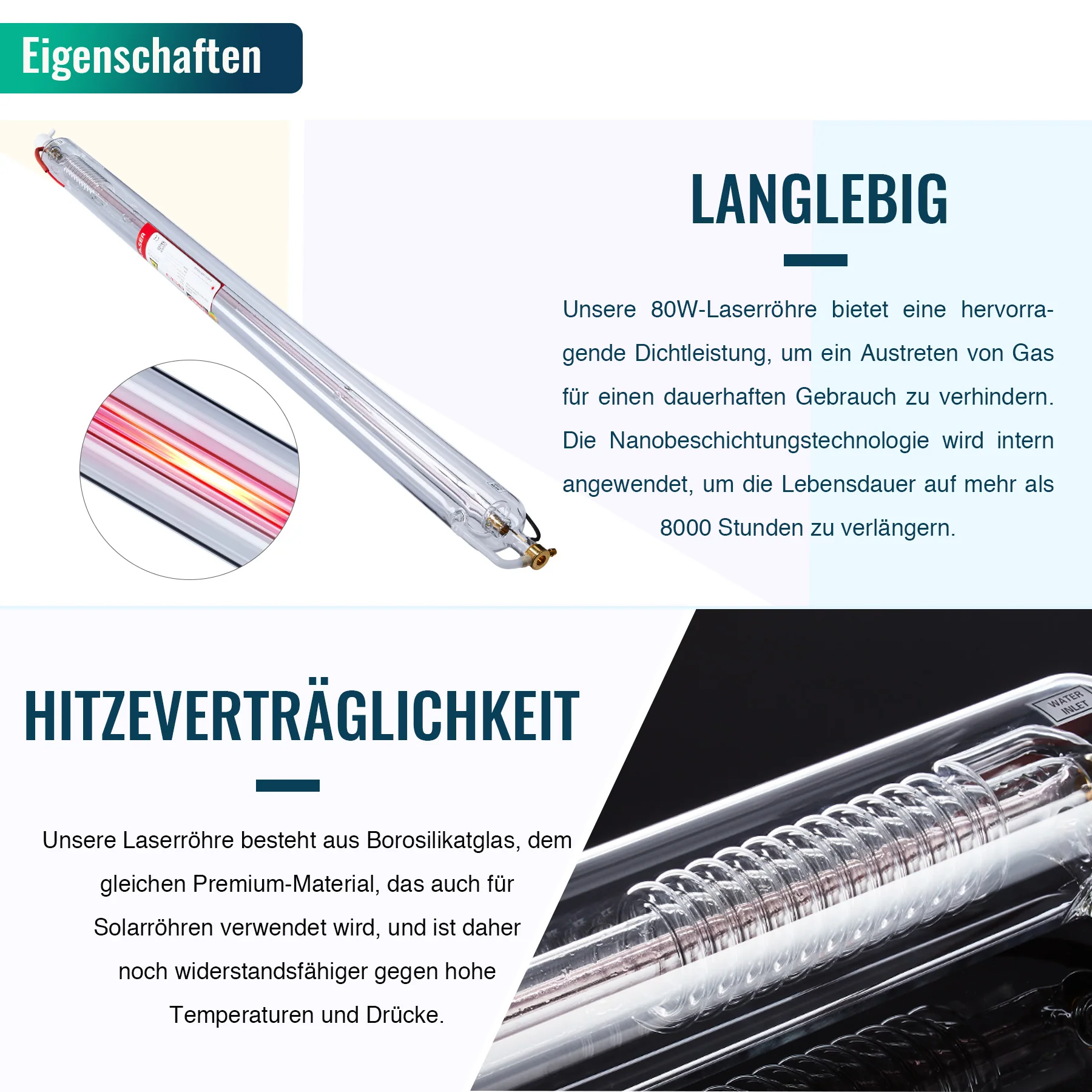 80W CO2 Laserröhre & Laser Tube für Laser Graviermaschinen und Lasercutter | 0080 - Image 6
