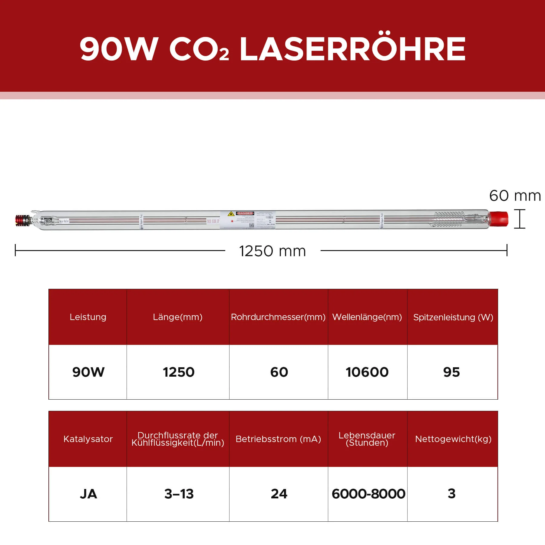 90W CO2 Laserröhre für Laser Graviermaschinen & Cutter| YL-90 - Image 5