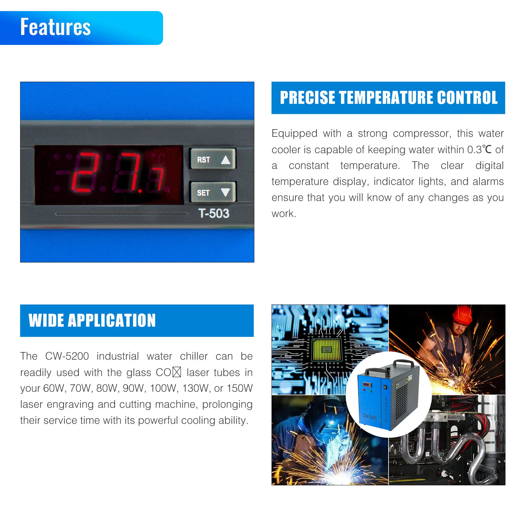 Industrieller Wasserkühler & Chiller für 50W-150W CO2 Laser Cutter | CW-5200 - Image 10